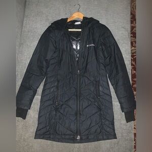 EUC Columbia Jacket Women’s Small Long Puffer Quilted Omni-Heat Black Coat